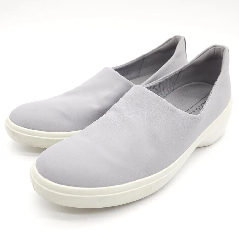 ECCO Soft 7 (Womens Size 9-9.5) Wedge‎ Slip-On Sneakers Shoes Gray White Loafers